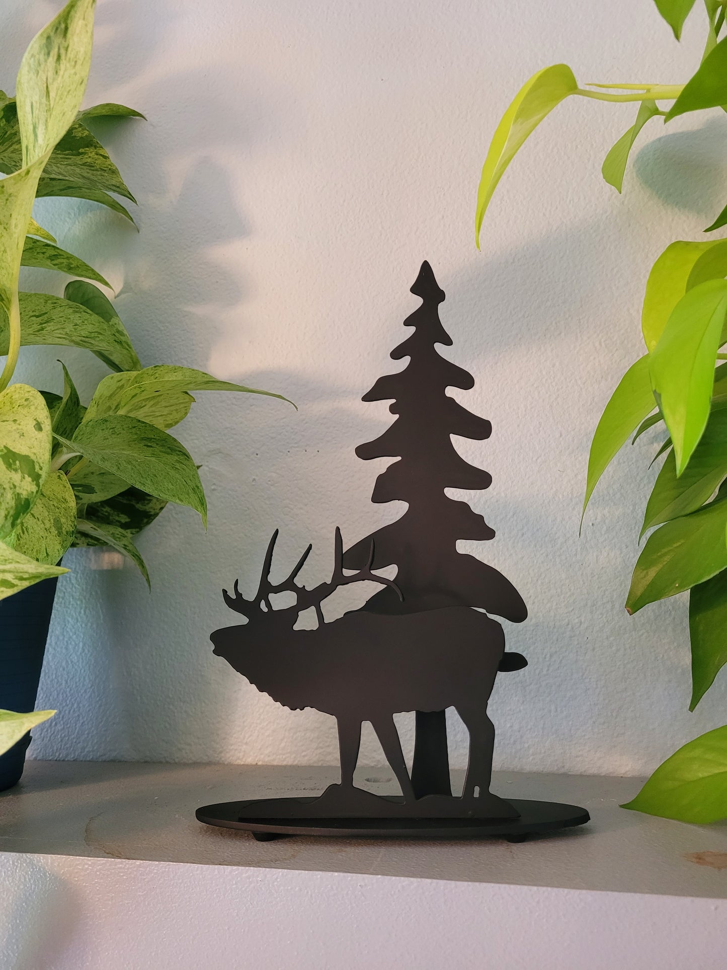 Sculpture - Elk in rut with evergreen tree