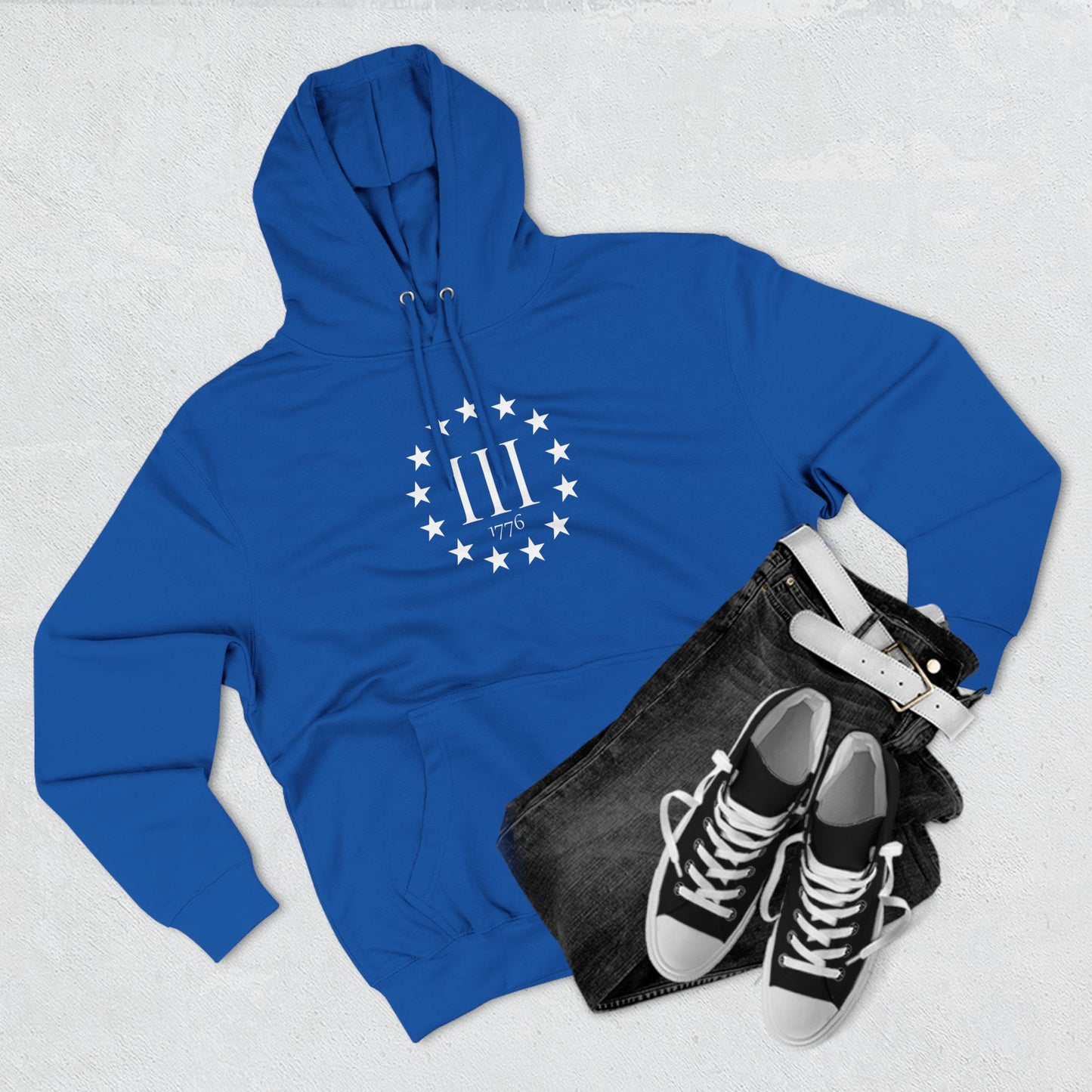 Patriotic Three-Panel Fleece Hoodie - Comfy & Stylish for Celebrations