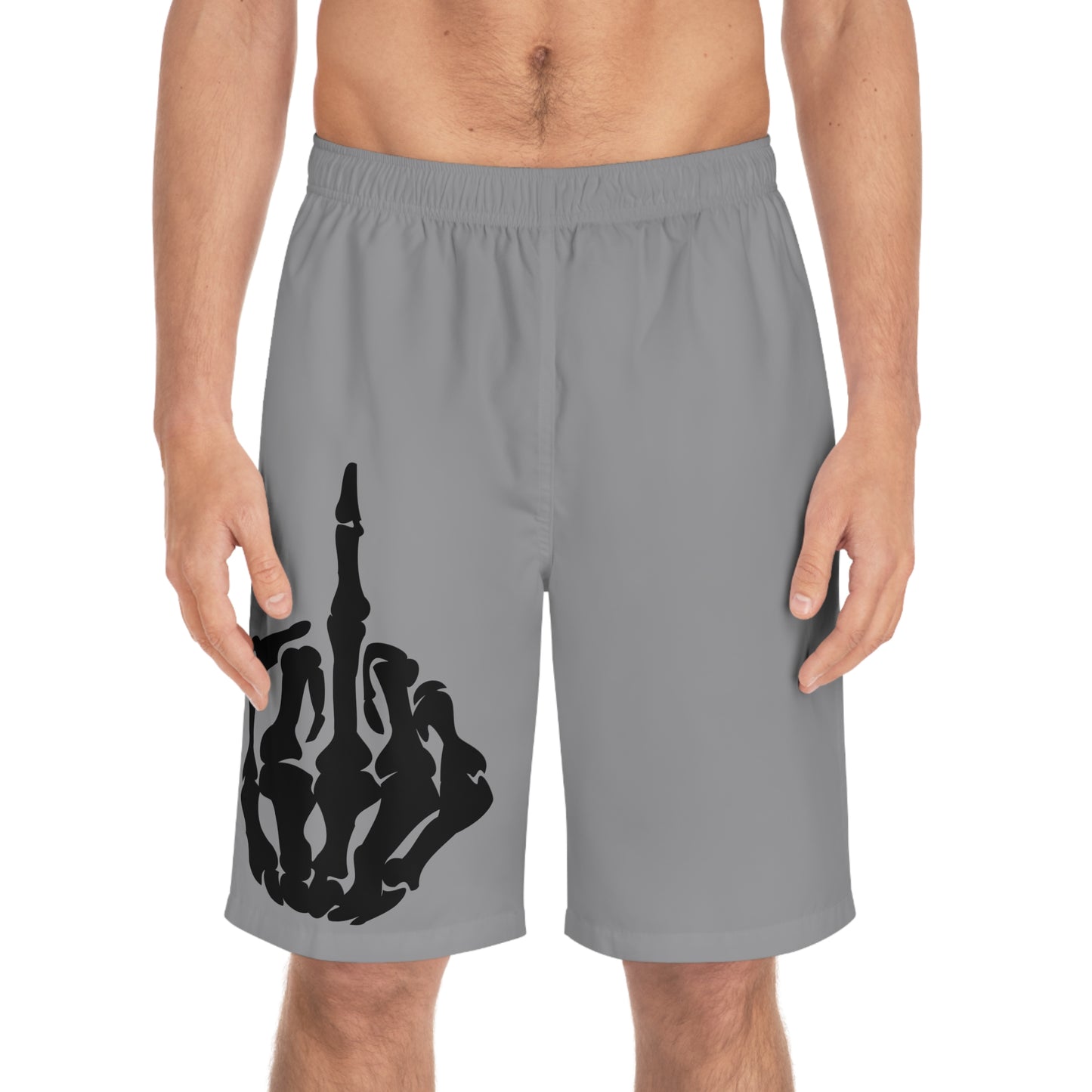 Z - board shorts, middle finger